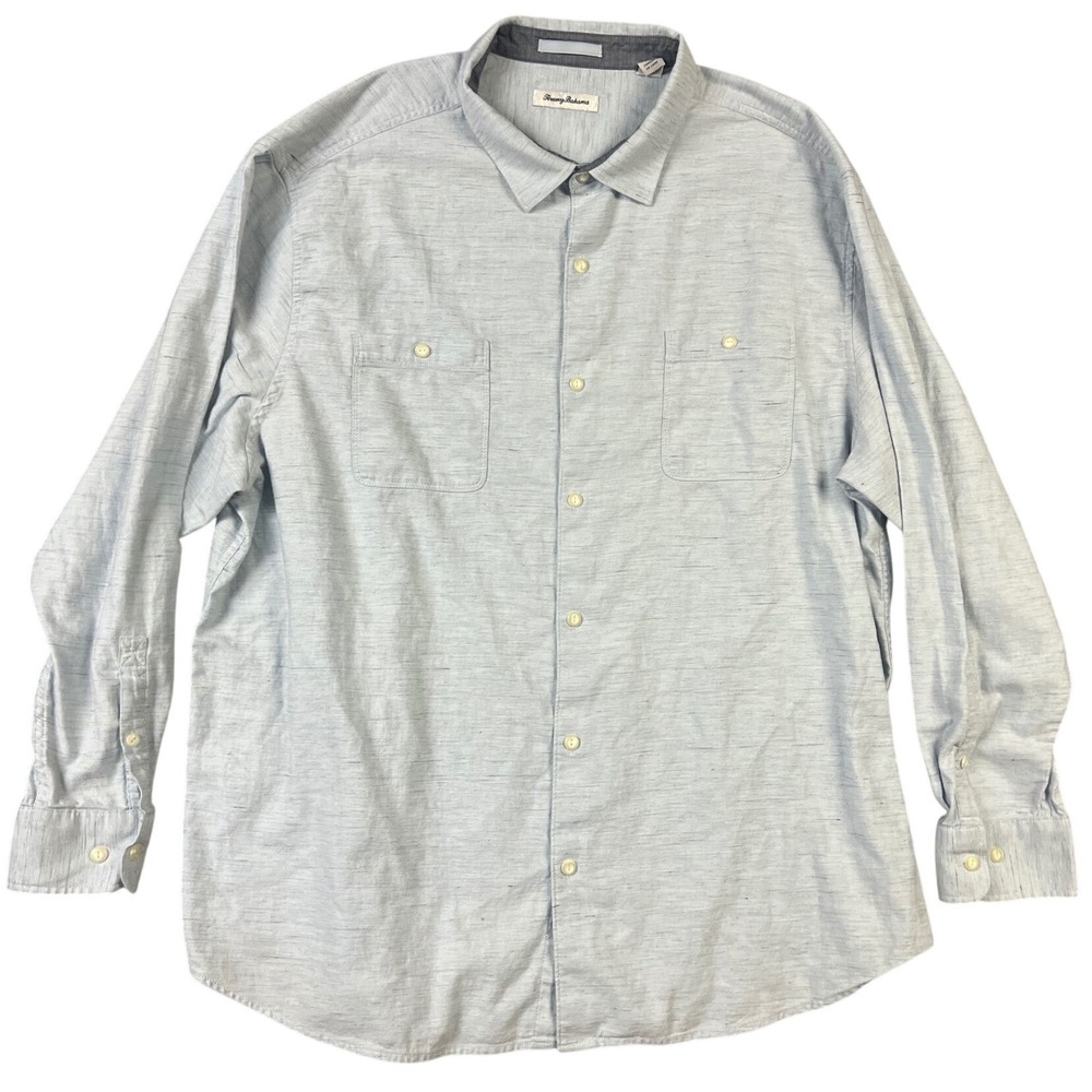 Tommy Bahama Button Down Shirt Men XXXL Light Blue Textured Cotton Long Sleeve